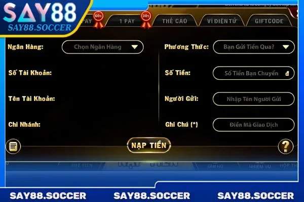 Nạp tiền Say88 2 Từng bước hướng dẫn giúp bet thủ thực hiện thành công.